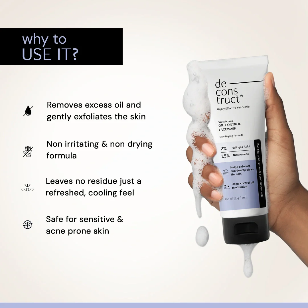 Salicylic Acid Oil Control Face Wash | 2% Salicylic acid + 1.5% Niacinamide |  Non-drying & Cooling - Image 4
